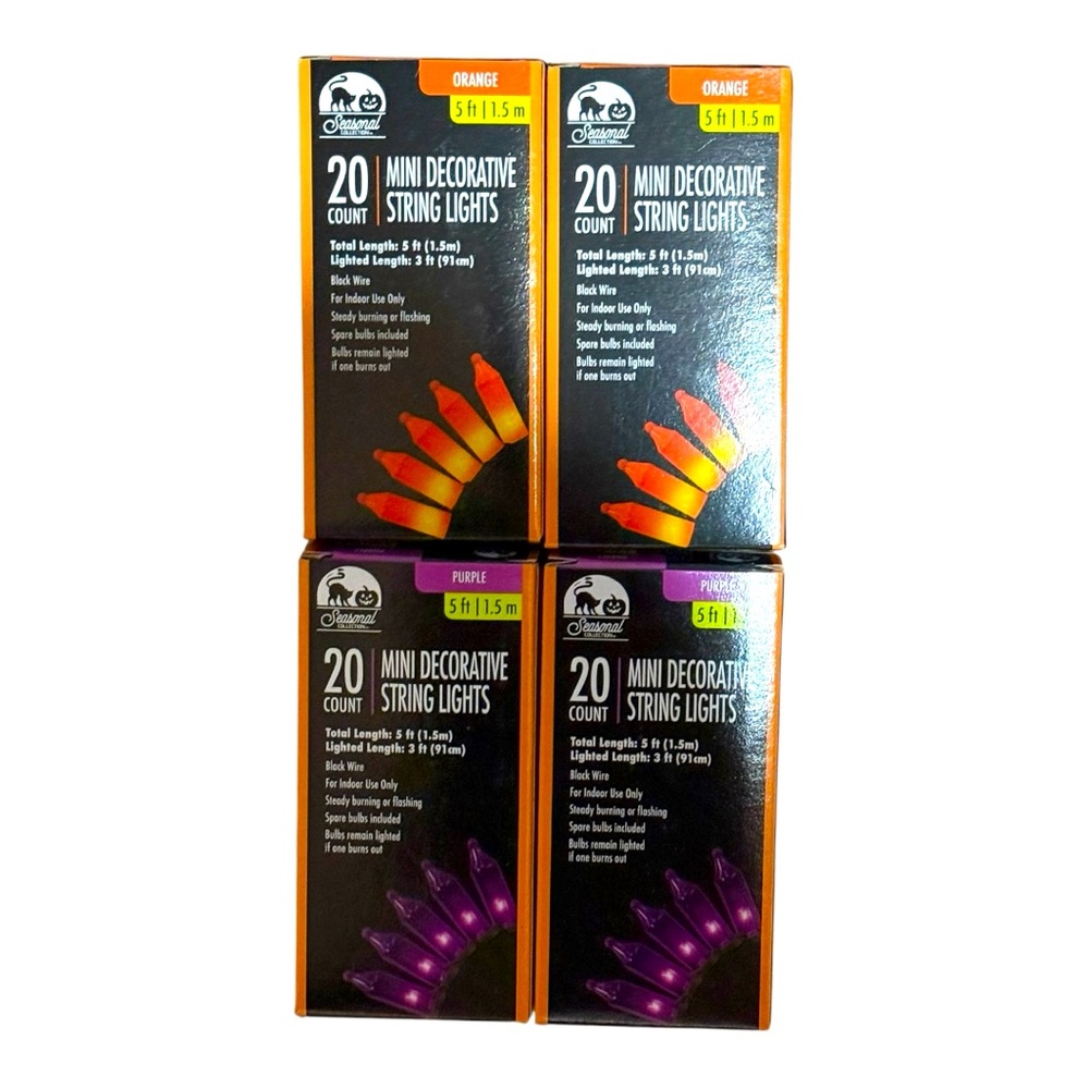 Set of 4 Orange and Purple 20ct Halloween Mini String Light Sets NWT